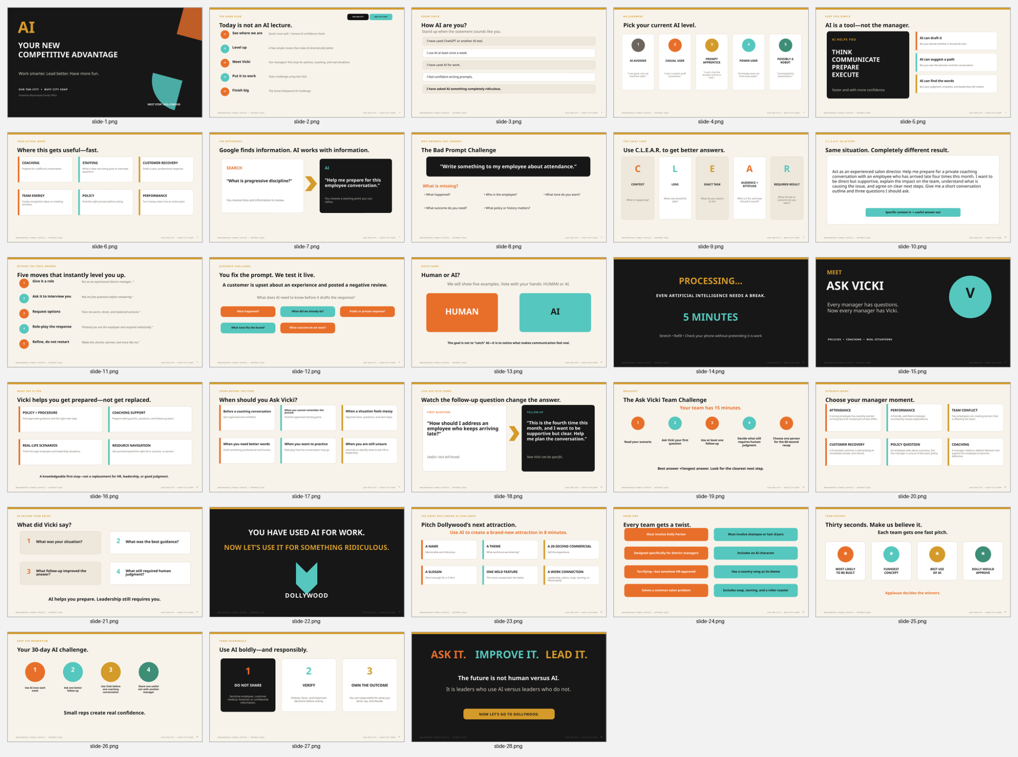 Montage of the original Ask Vicki AI retreat PowerPoint deck